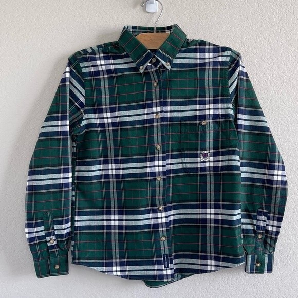 Rough Stock Panhandle Slim Green Blue Red Plaid Long Sleeve Button Down - EUC - Picture 1 of 10